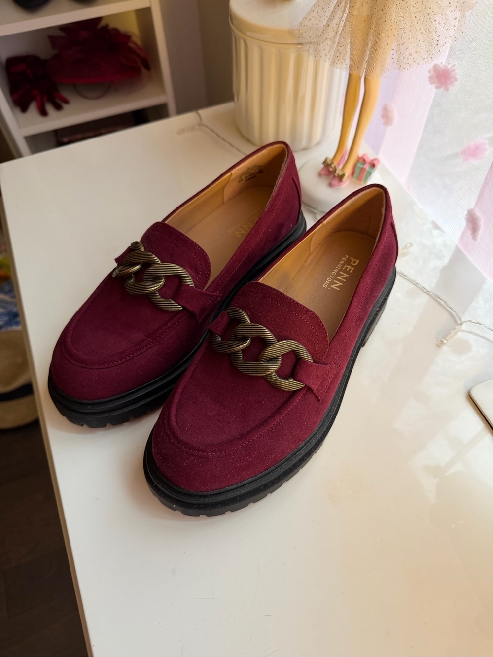 Penn Burgundy Chain-Accent Women's Loafers